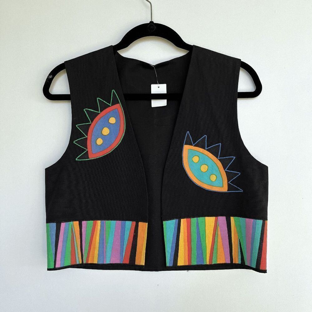 Vintage Slow Fashion Handmade Artisan 90s Colorful Cropped Evil Eye Vest - S/M